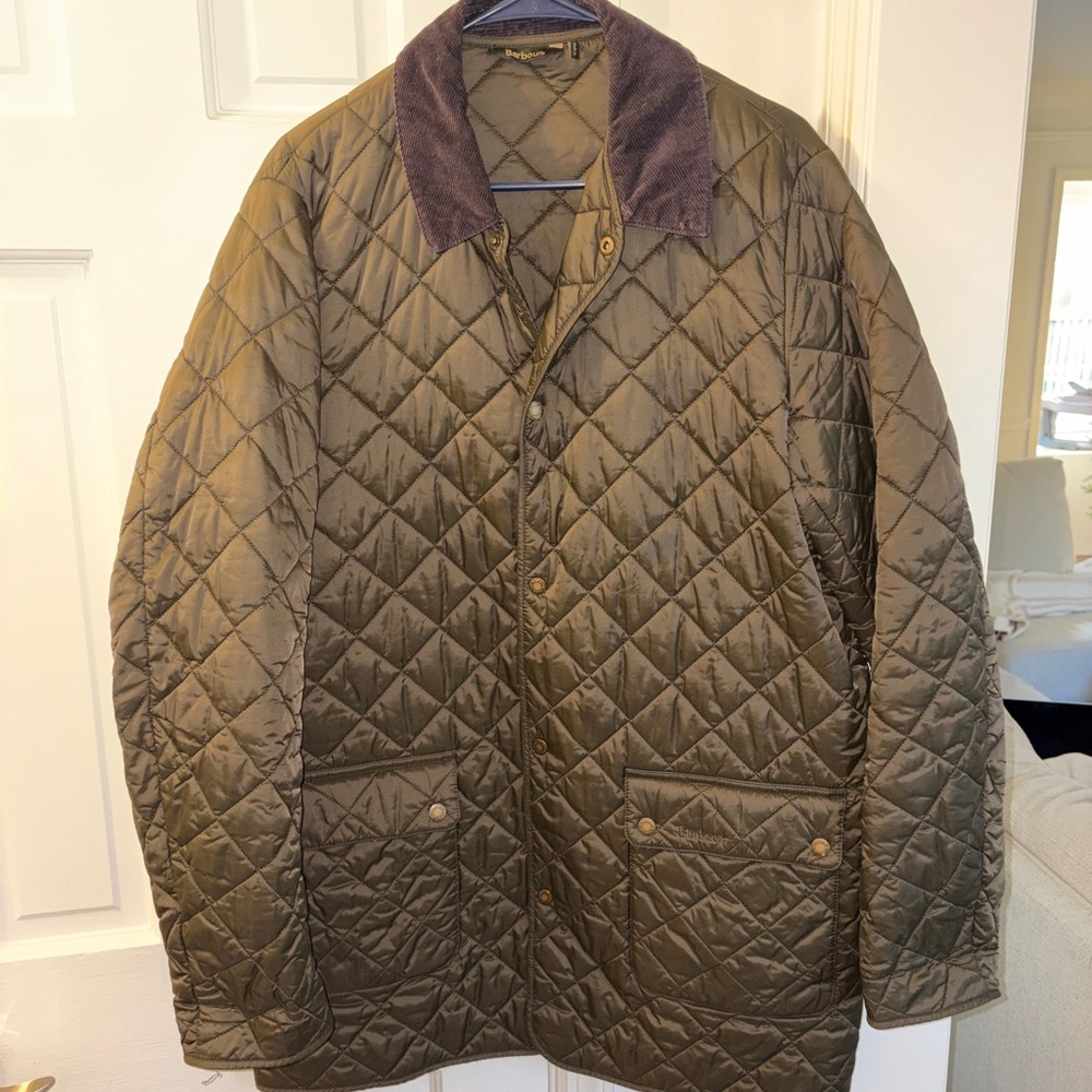 Barbour Quilted Jacket Classic Tartan - Dark Olive with Brown Collar
